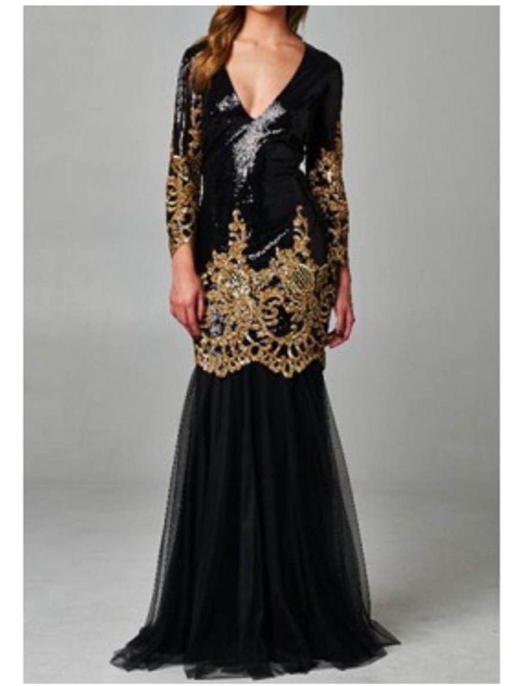 AKIRA Black Maxi Dress with Gold Embellishment